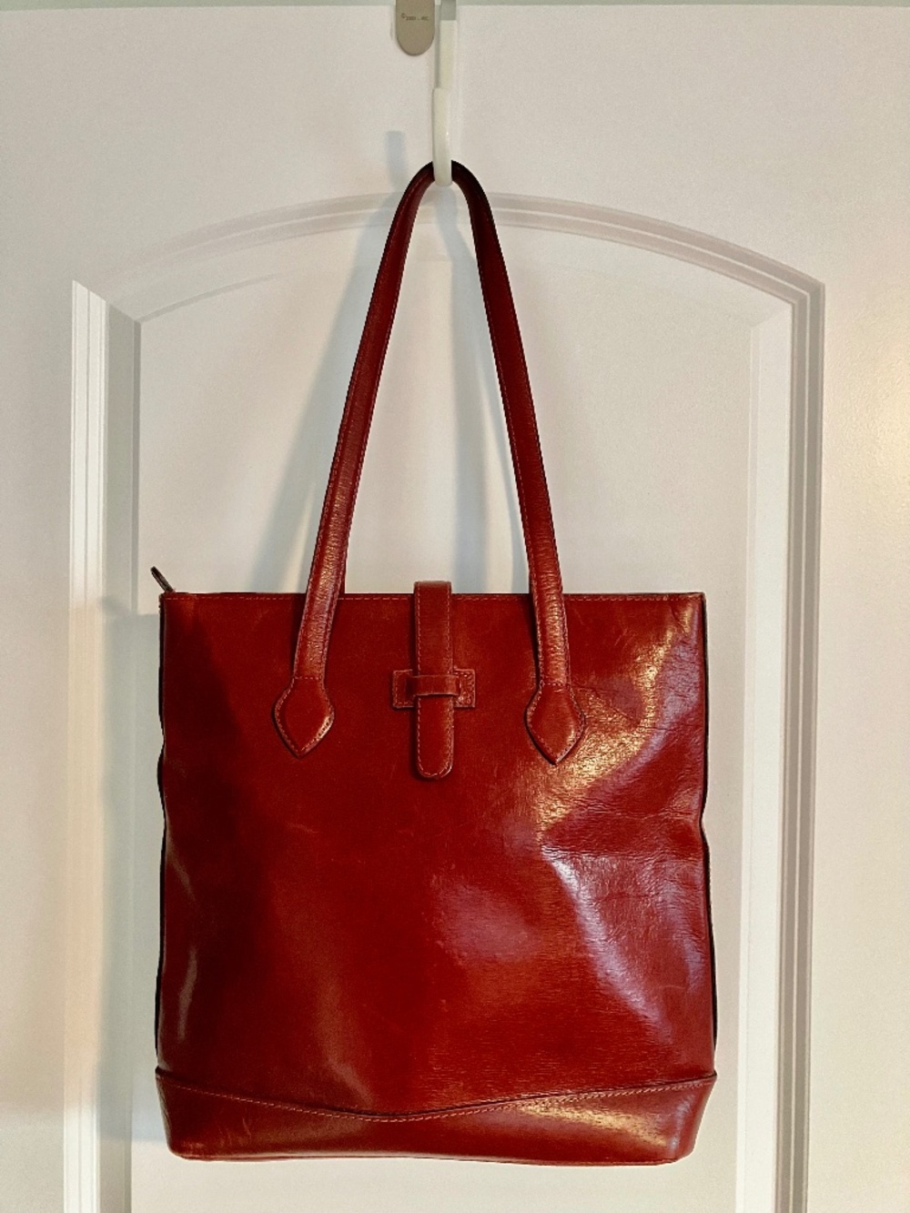 Ann Taylor Red Leather Tote Bag